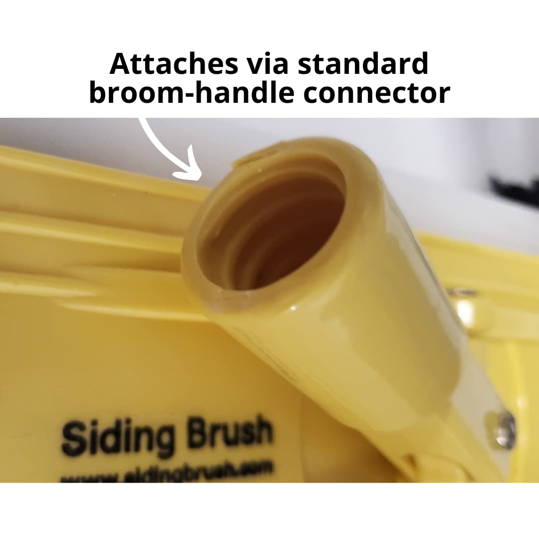 Siding Brush reaching under siding lap to remove hidden mildew efficiently