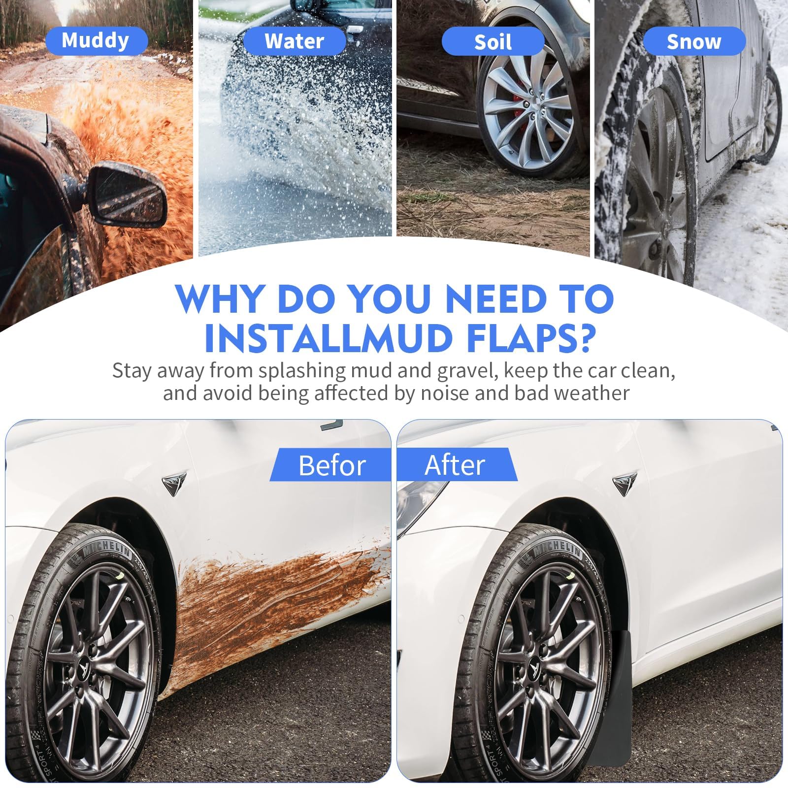 SIGLIN installed rear mud flap deflecting road debris and salt