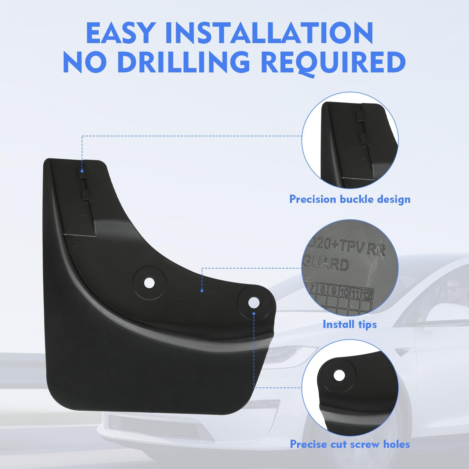 SIGLIN mud flaps on Model Y in road setting reducing splash and chips