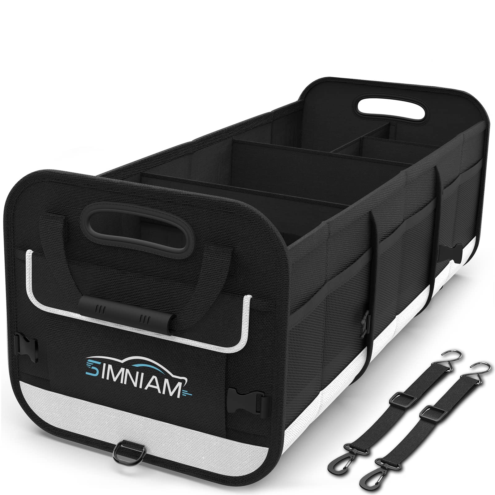 Simniam front view of organizer showing five compartments and tidy storage benefit