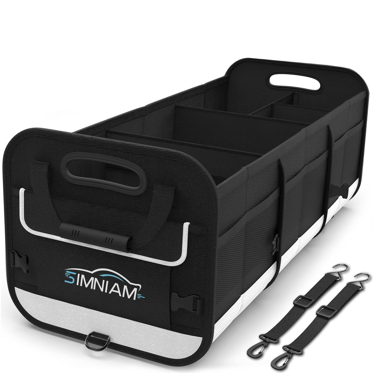 Simniam front view of organizer showing five compartments and tidy storage benefit