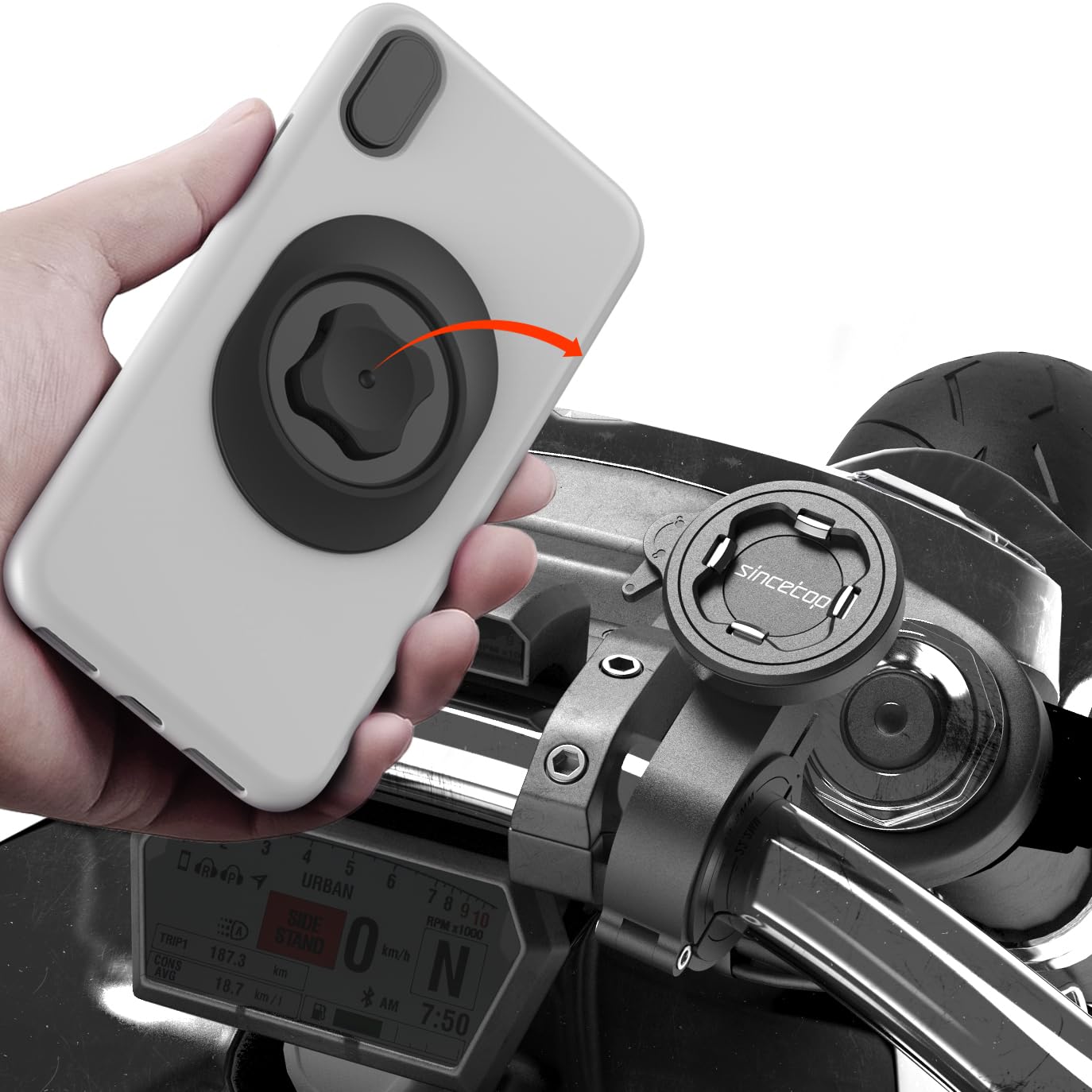 sincetop front mount on handlebar showing stable placement and clear view