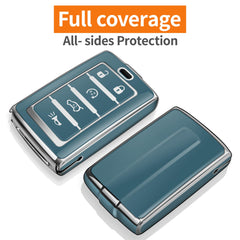 Sindeda detail of Storm Blue button cutouts preserving full key access