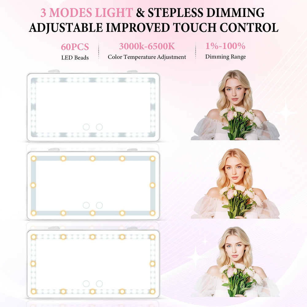 SINGARO close-up of 60 LED lights highlighting even illumination for natural-looking makeup