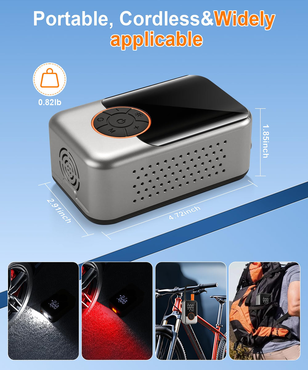SINGARO inflator held in hand to show compact size and travel-friendly convenience