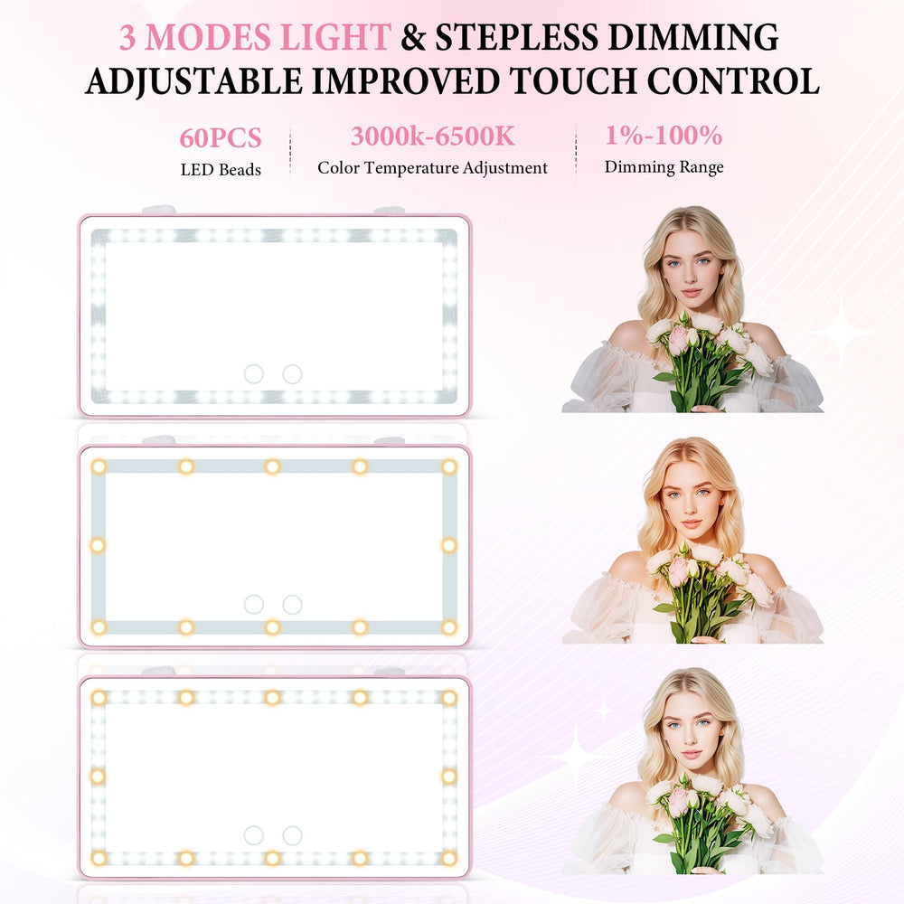 SINGARO close-up of 60 LEDs highlighting even light distribution for flawless makeup