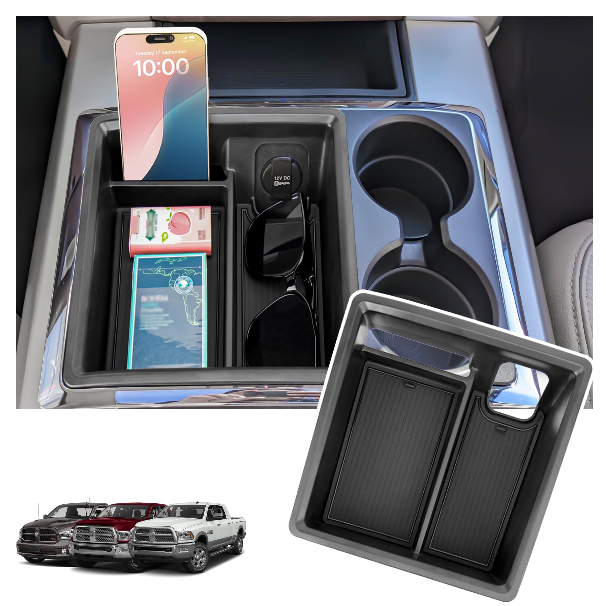Sinminou front view of center console tray showing organized compartments and durability