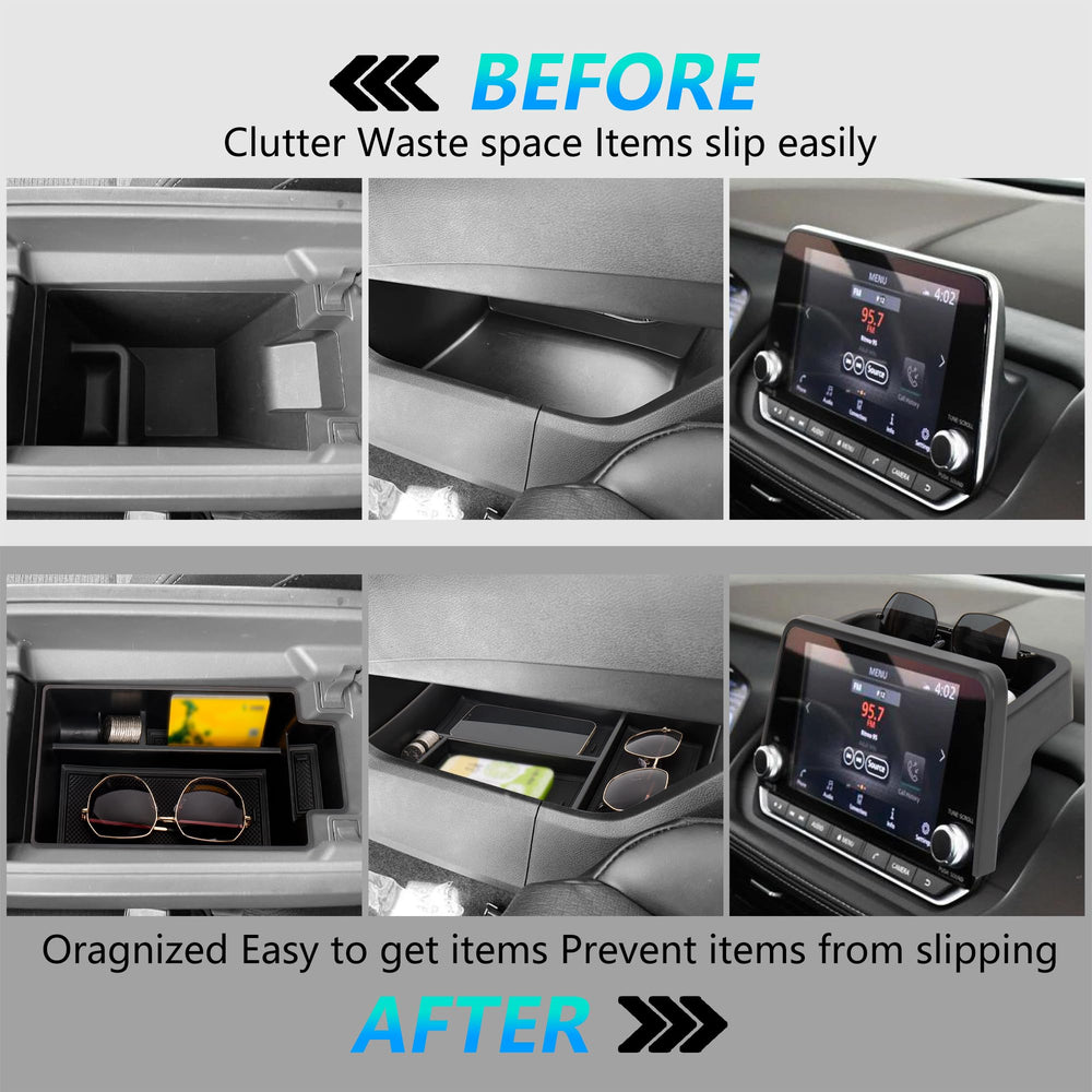 Sinminou dashboard tray fitted under 8-inch display for accessible frequently used items