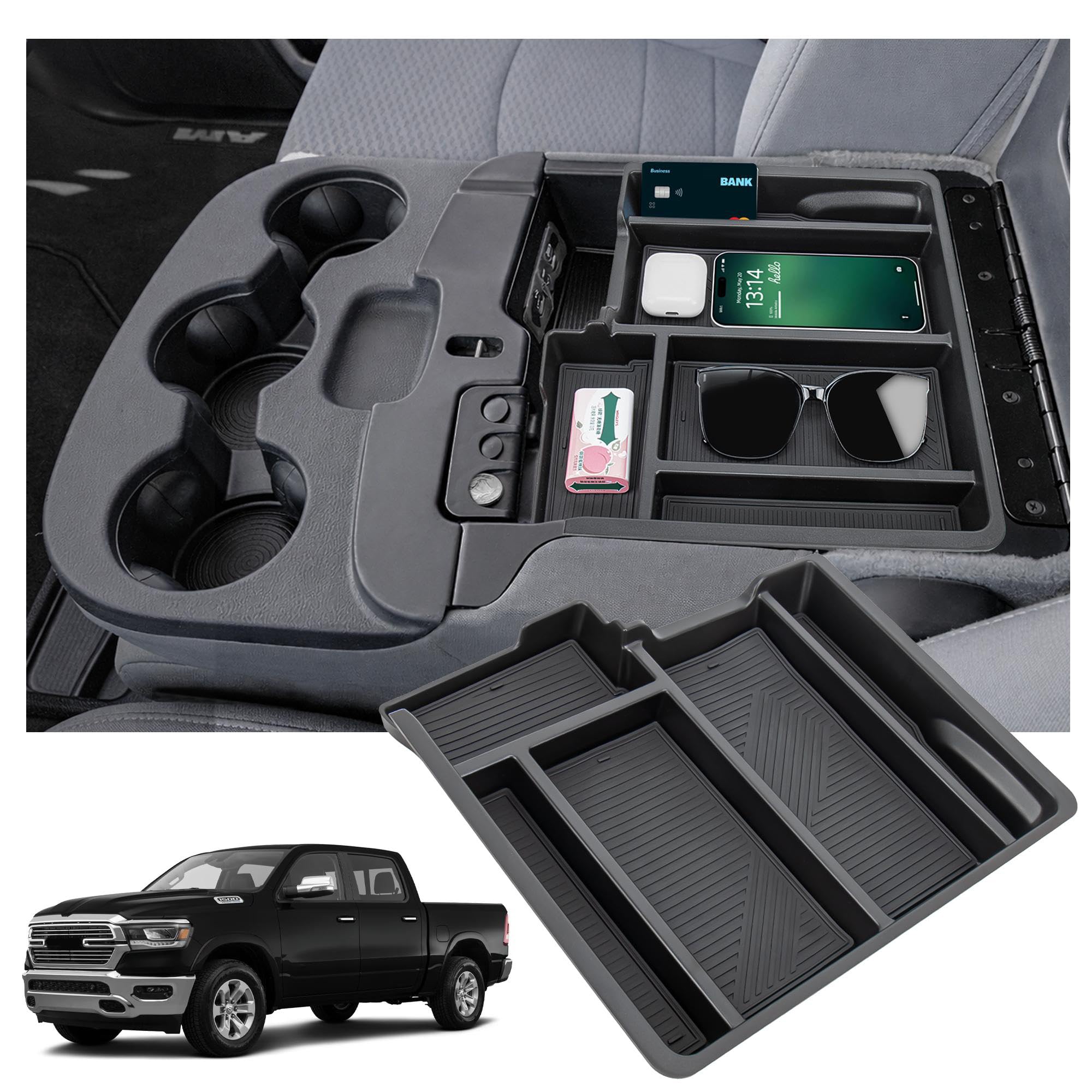 Sinminou front view of console organizer showing neat storage benefits