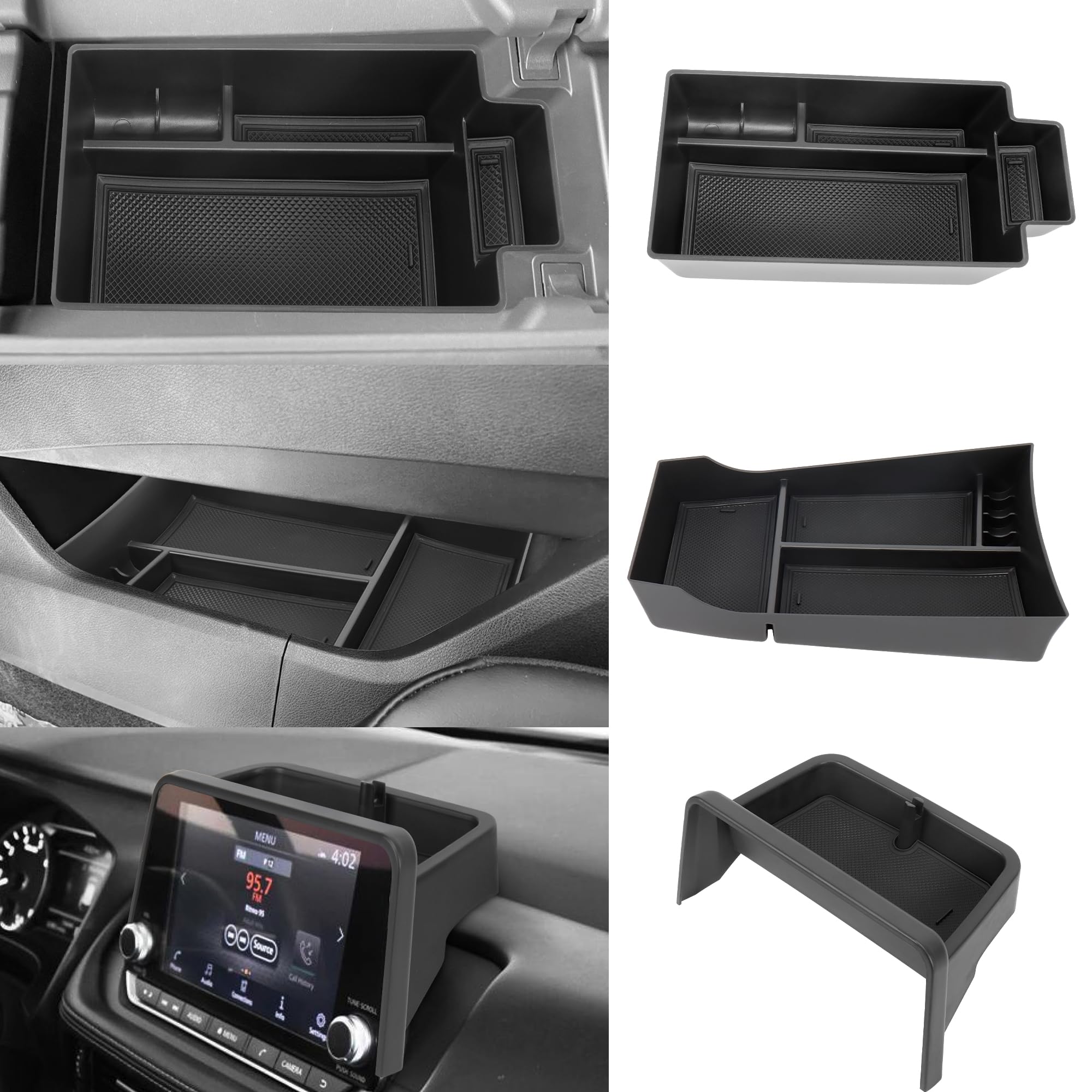 Sinminou front view of assembled center console organizer showing neat storage benefit
