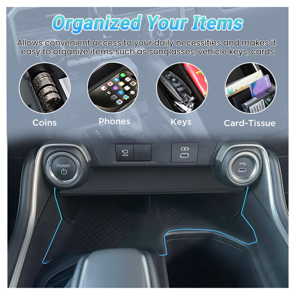 Sinminou size comparison with phone and coins showing compartment scale and organization benefit