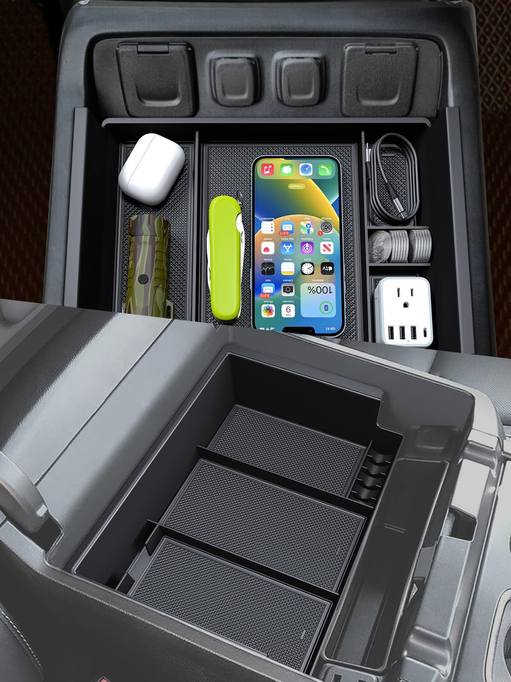 Sinvanho size comparison with phone and keys showing capacity