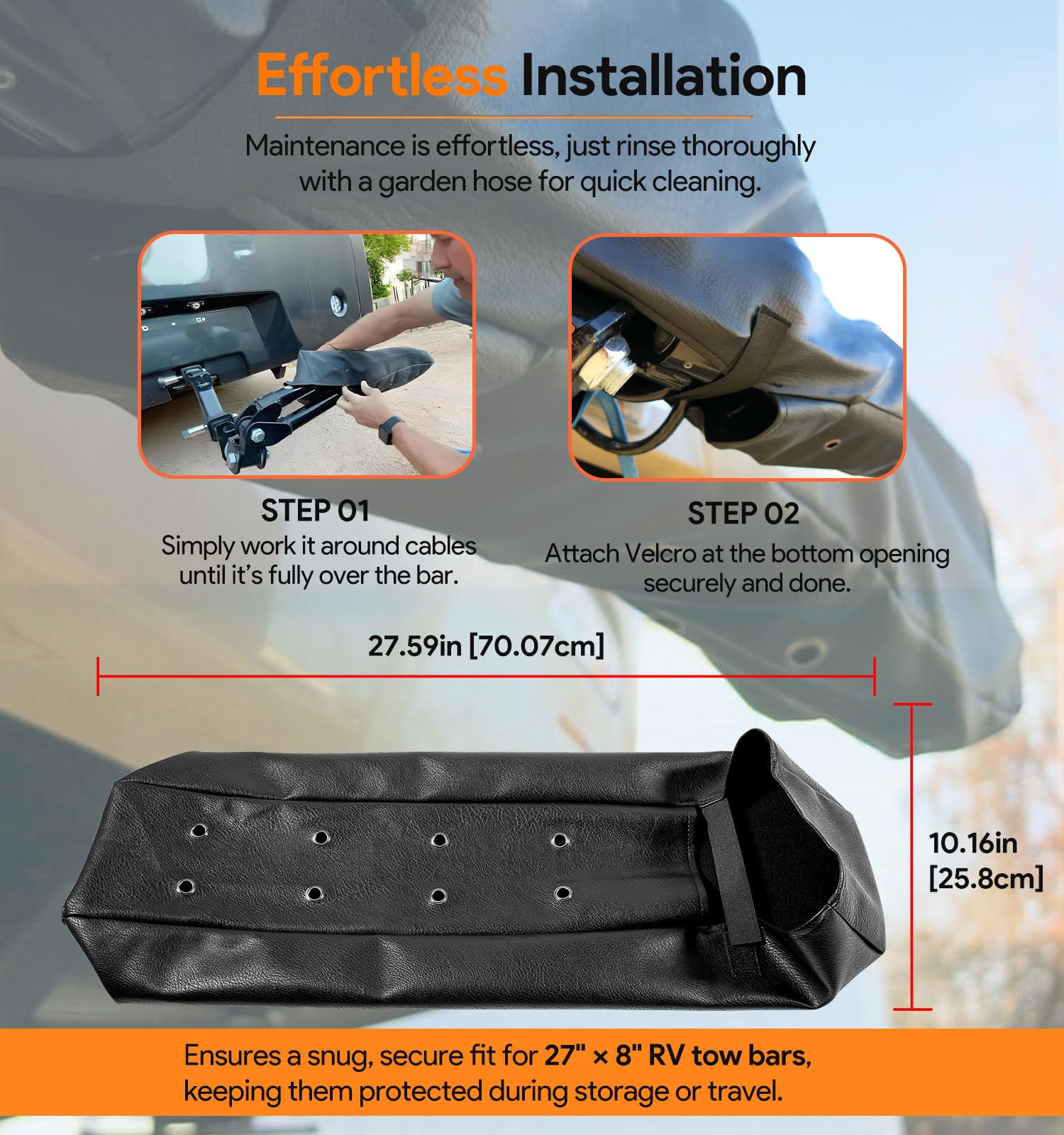 sixcow BX8875 installed on an RV tow bar demonstrating clean hookup