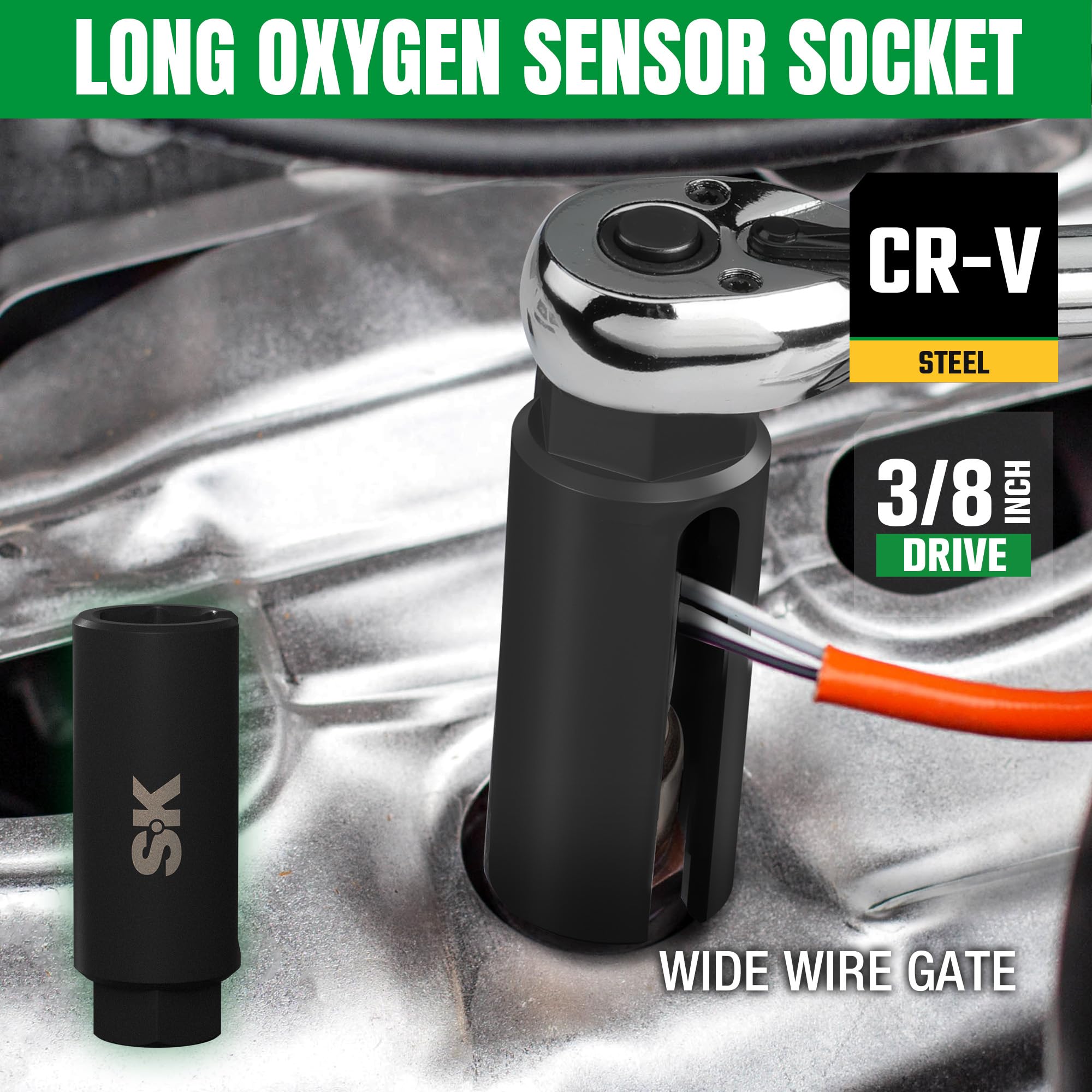SK offset socket engaged on an oxygen sensor for fast removal