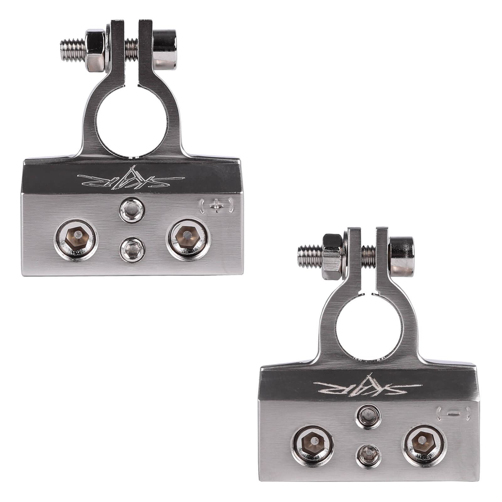 Skar Audio close-up of hex screws highlighting secure clamp benefit