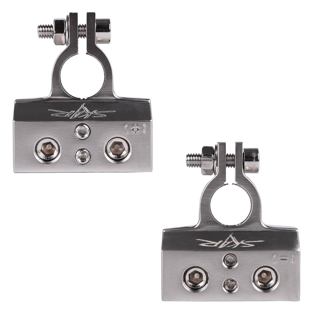 Skar Audio close-up of hex screws highlighting secure clamp benefit