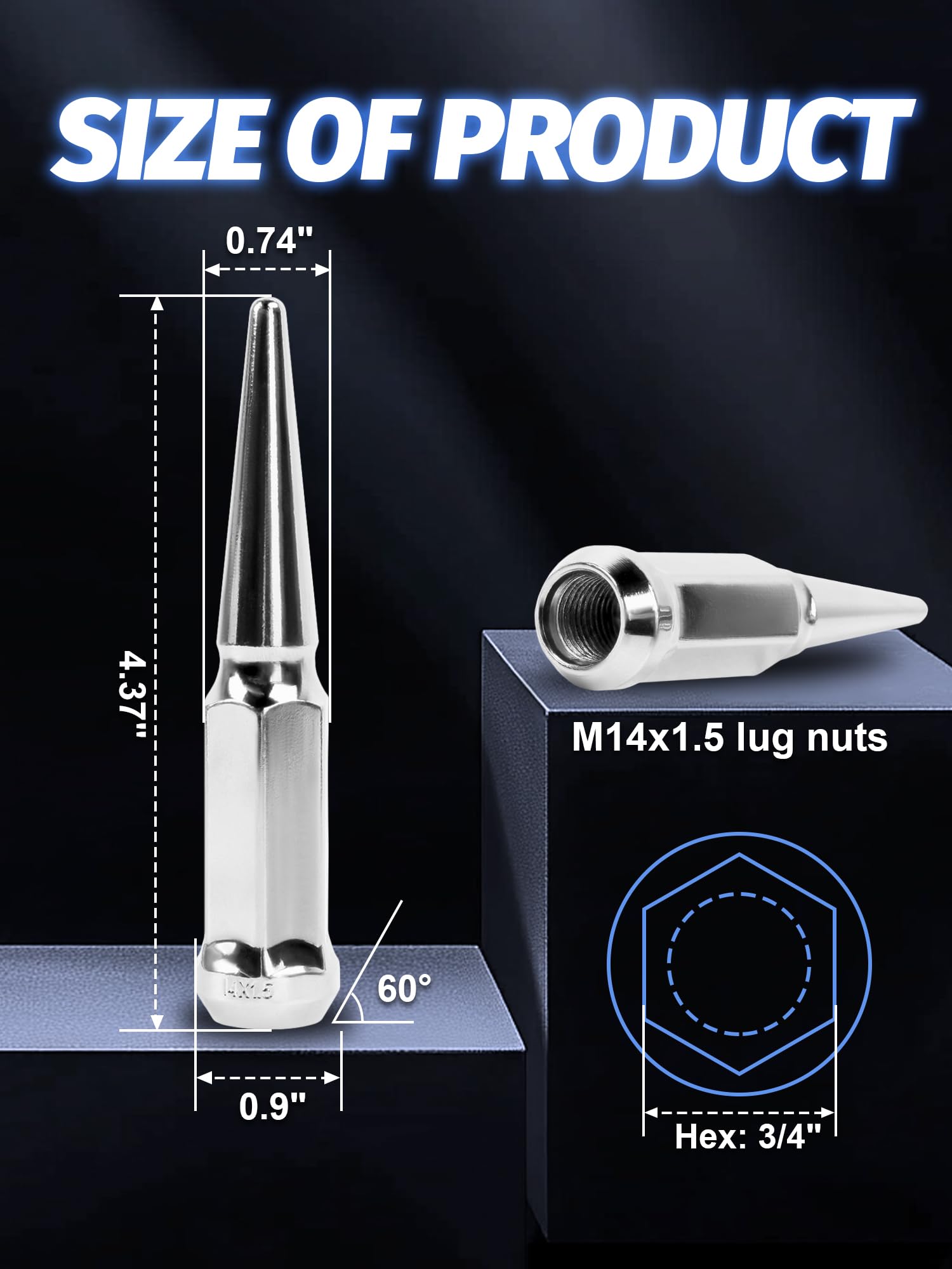 SKCOAUTO close-up of M14x1.5 threads on lug nut showing precise machining for reliable fitment
