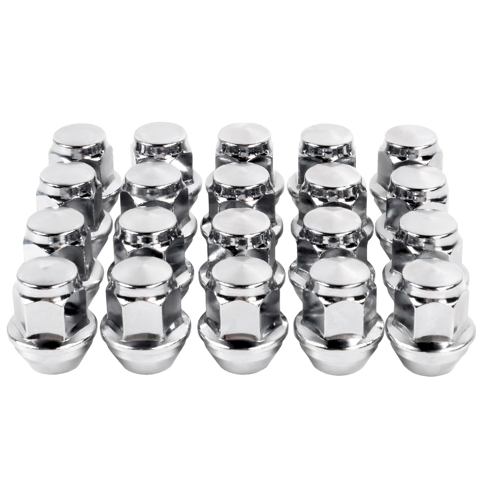SKCOAUTO front view of 20 chrome M12x1.5 lug nuts showing complete set and fit