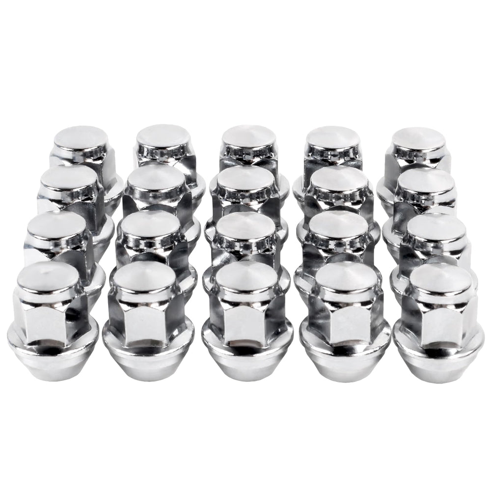 SKCOAUTO front view of 20 chrome M12x1.5 lug nuts showing complete set and fit
