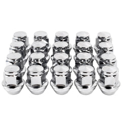 SKCOAUTO front view of 20 chrome M12x1.5 lug nuts showing complete set and fit