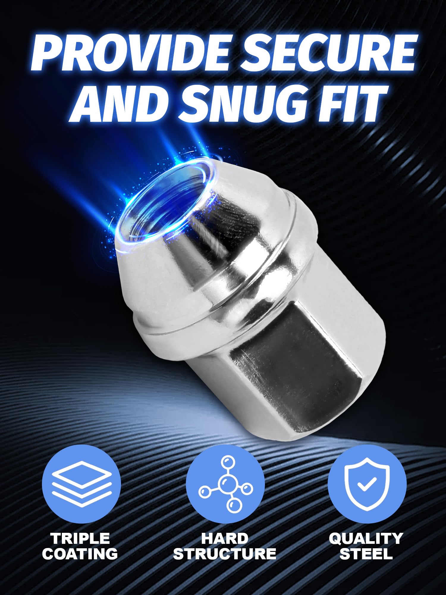 SKCOAUTO side profile of closed-end acorn lug nut showing corrosion protection benefit