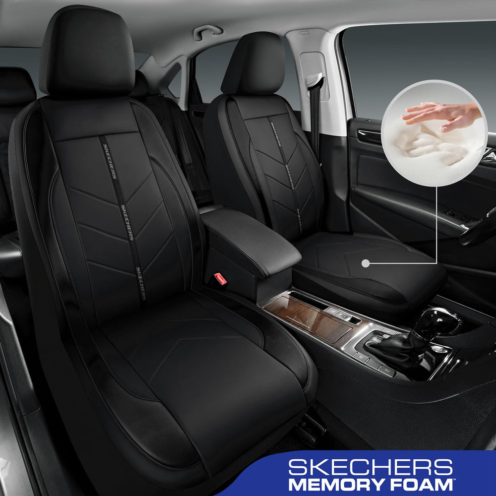 Skechers close-up faux leather texture highlights wipe-clean durability