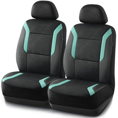 Skechers front seat cover full view showing fit and green color for upgraded comfort
