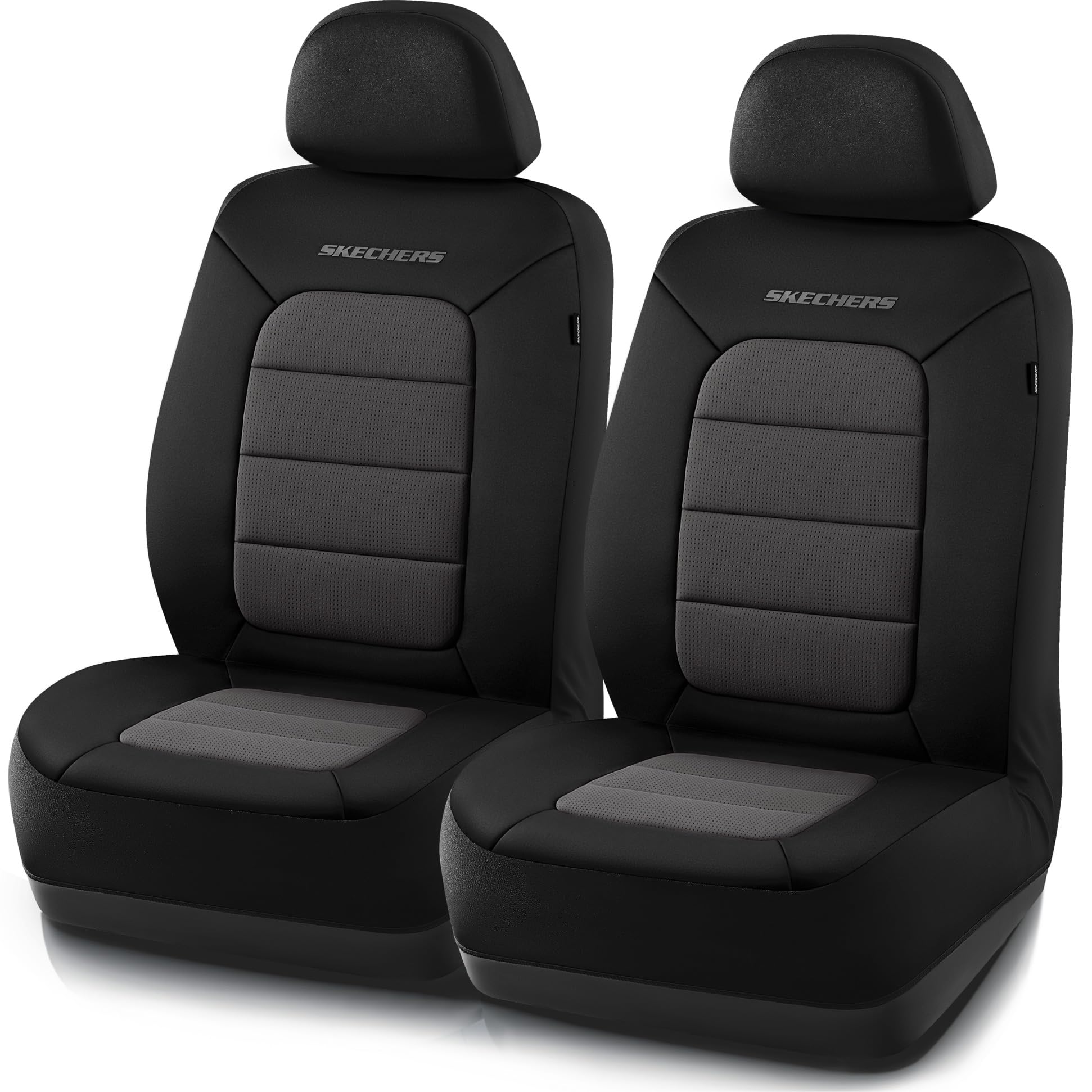 Skechers front seat cover shown installed, improving comfort and protecting upholstery