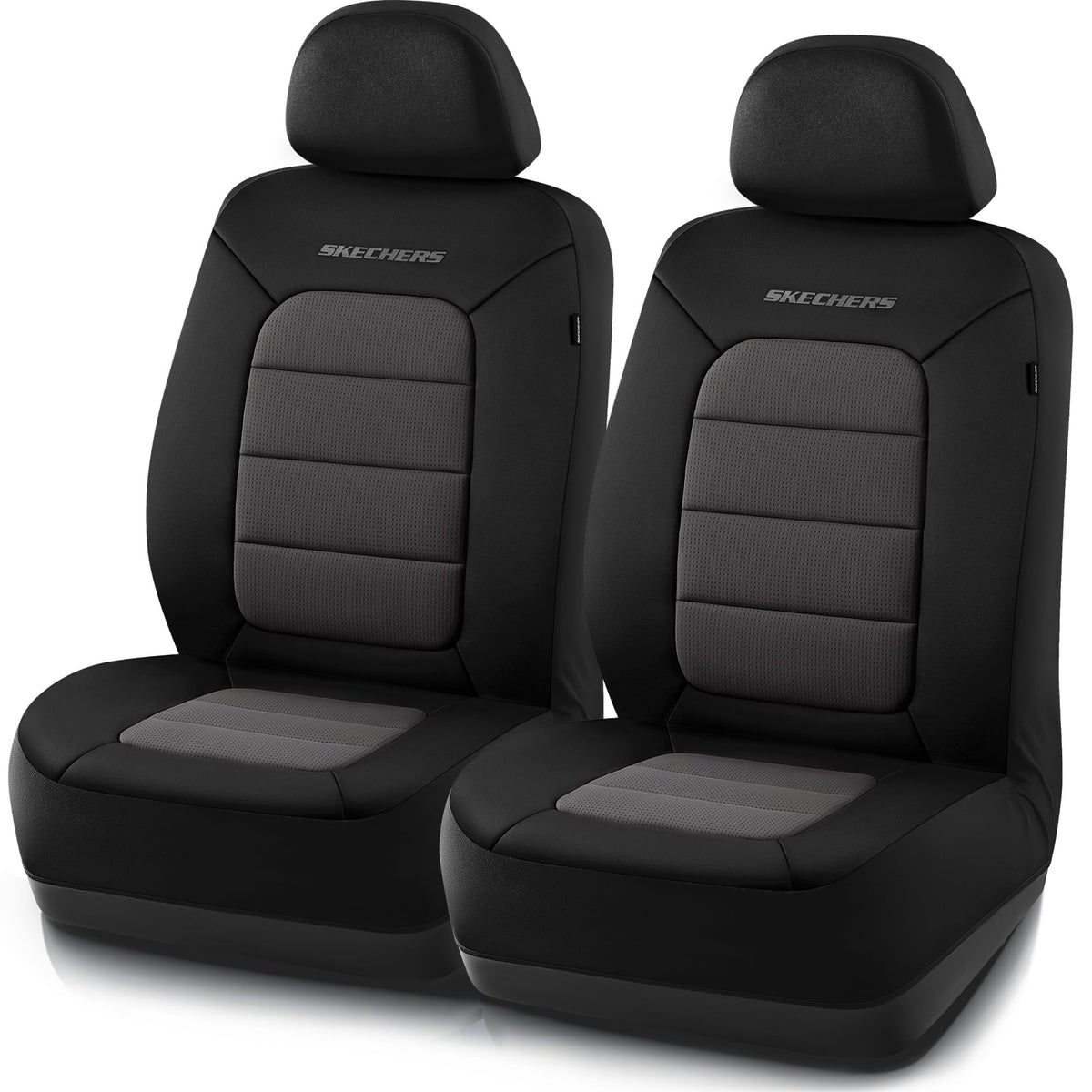 Skechers front seat cover shown installed, improving comfort and protecting upholstery