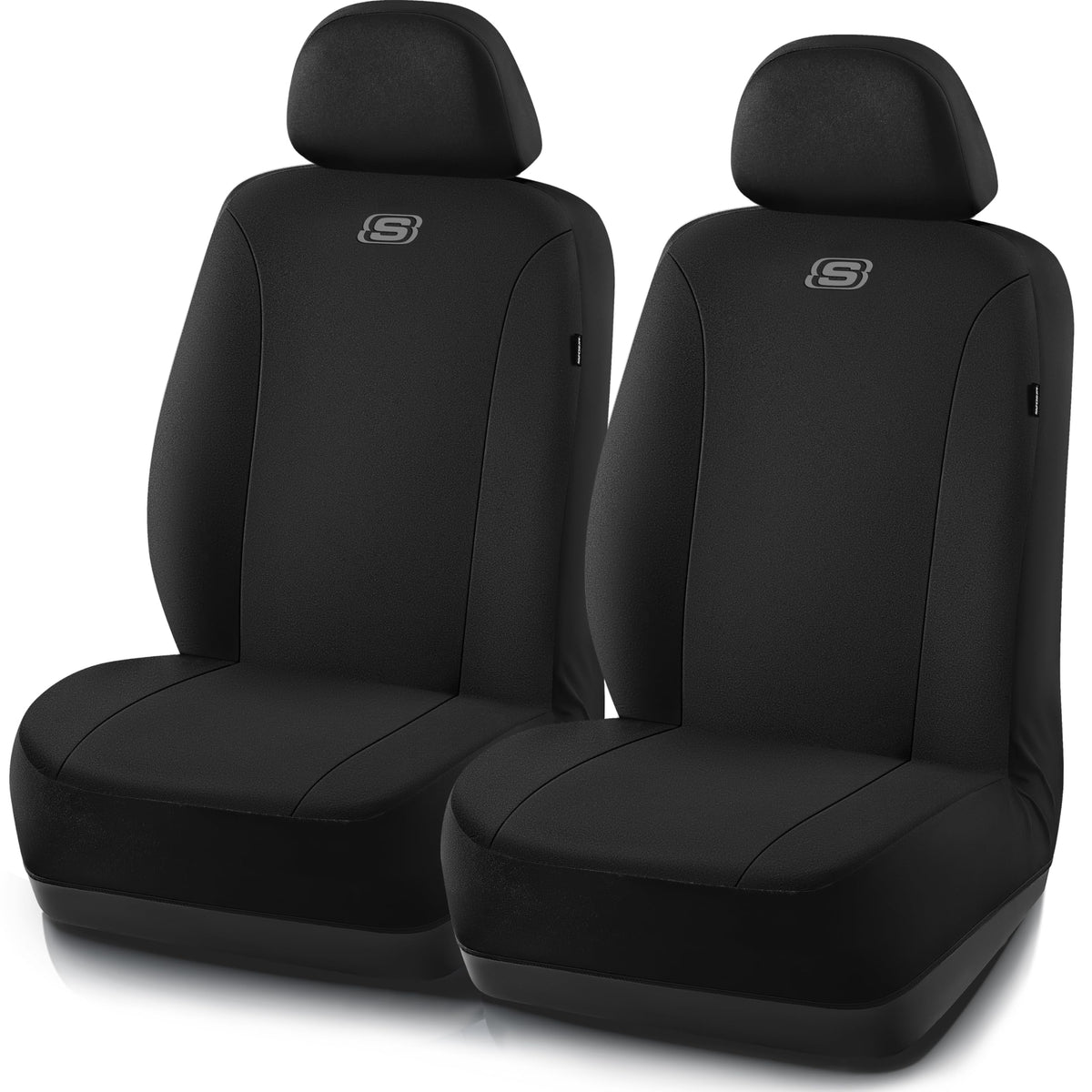 Skechers front view showing fitted black seat covers and refreshed cabin look