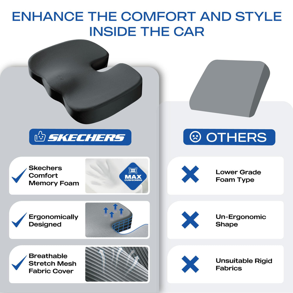 Skechers cushion in car seat for improved driving comfort