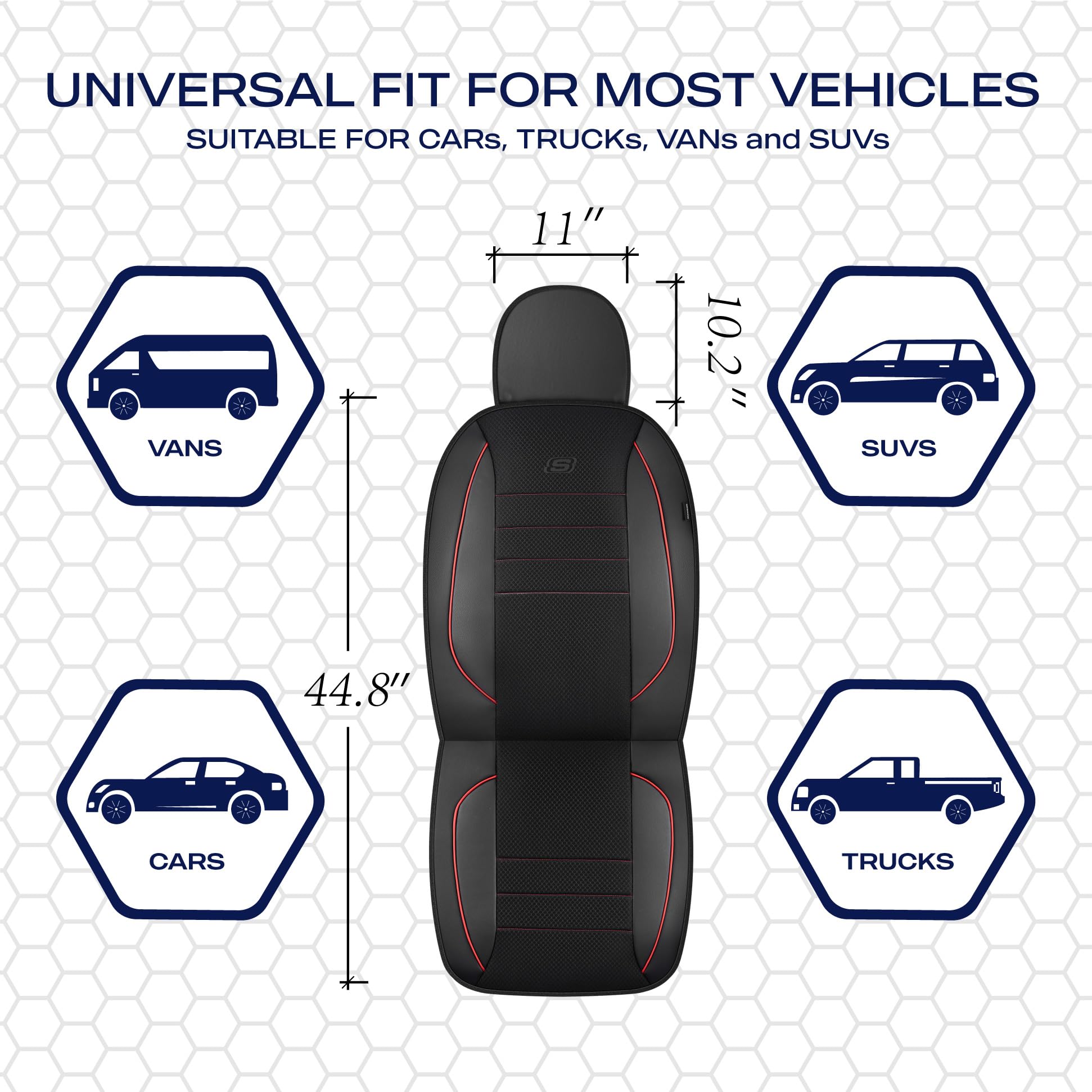 Skechers seat covers installed in a compact car showing neat fit and style