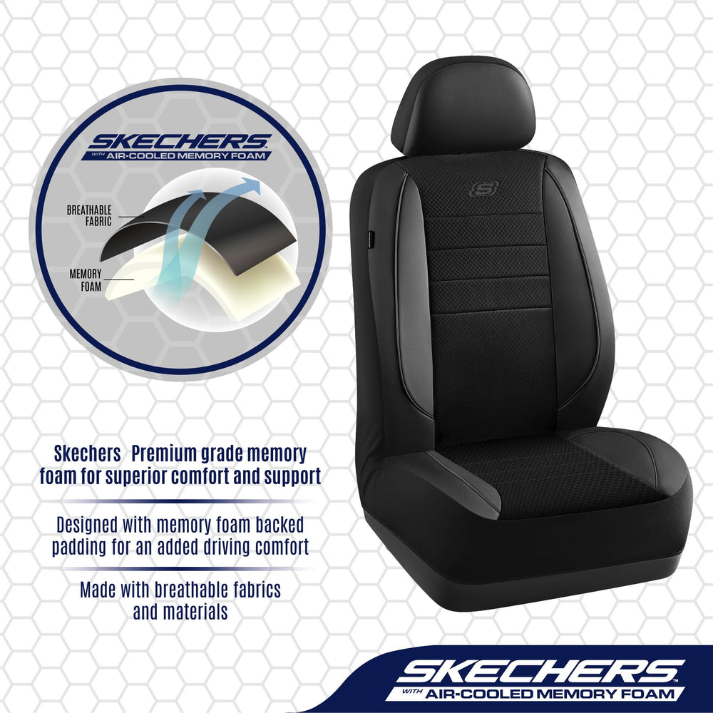Skechers seat cover installed in SUV illustrating improved comfort