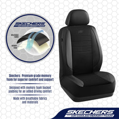 Skechers seat cover installed in SUV illustrating improved comfort