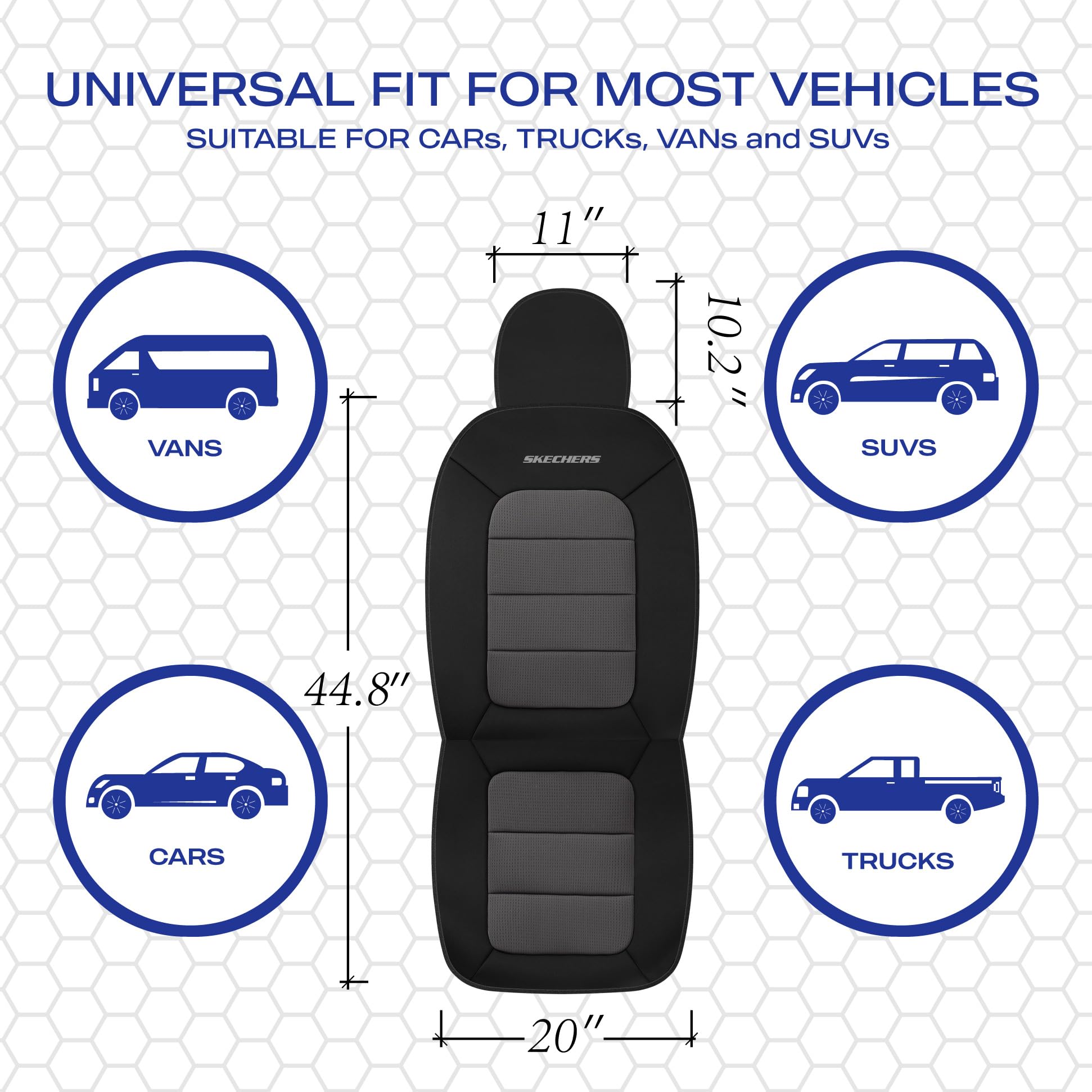 Skechers front seat cover installed in SUV interior for added comfort and style