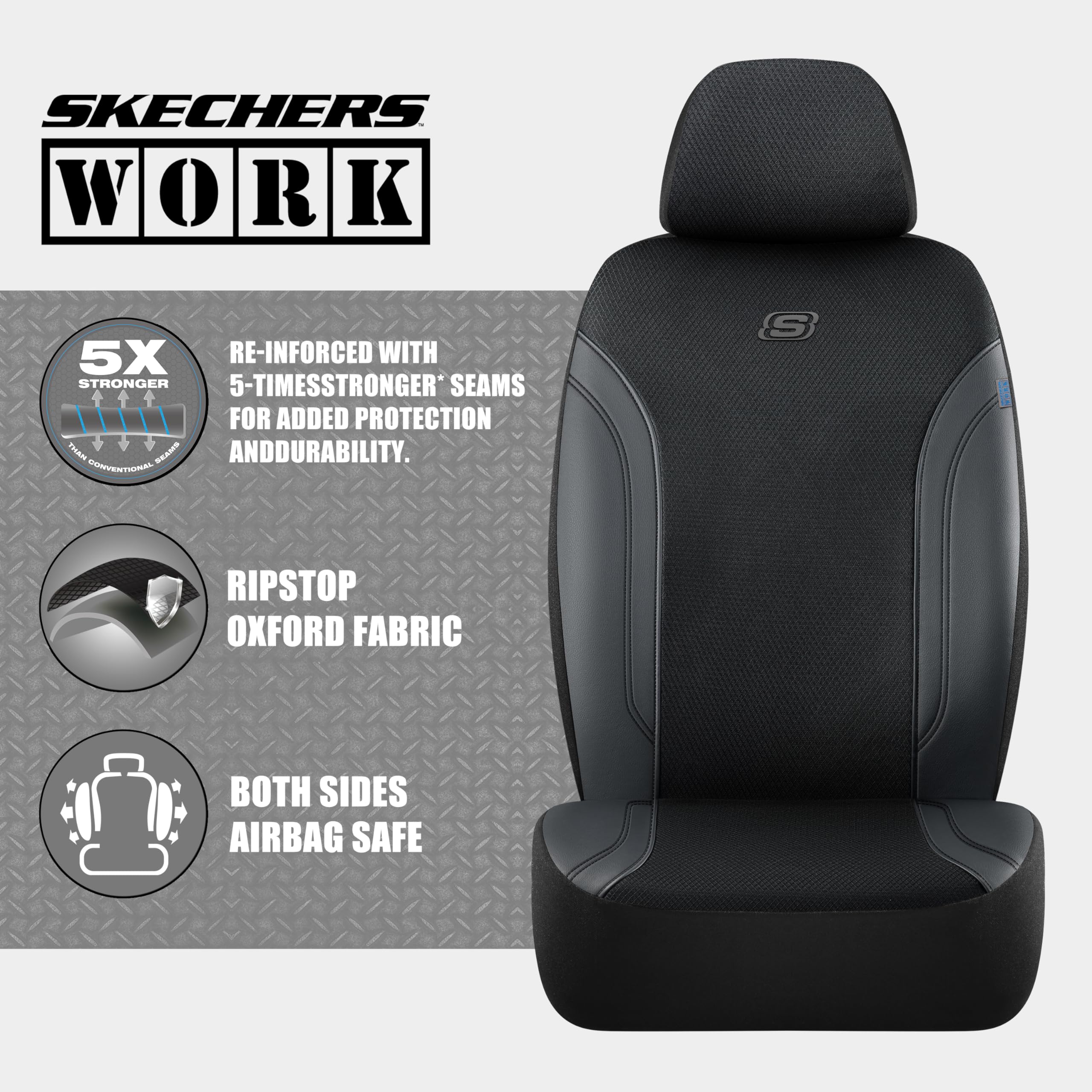 Skechers leather trim closeup showing durable cushion surface benefit