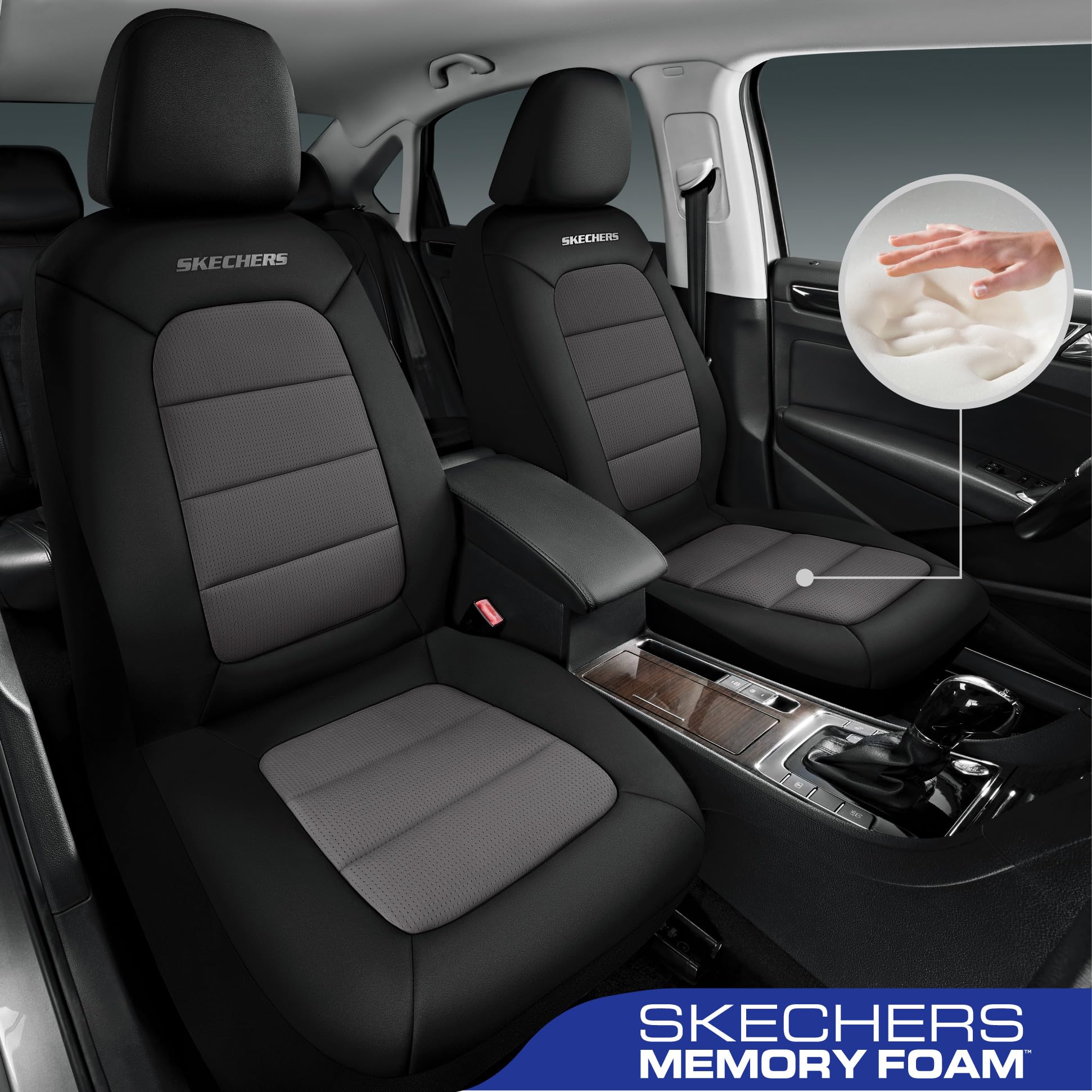 Close-up of Skechers memory foam layer contouring for pressure relief and support