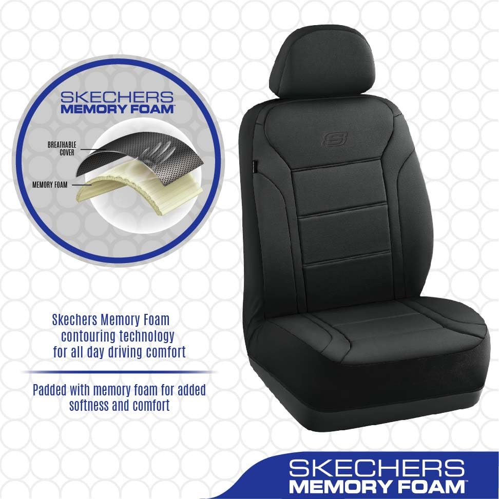 Skechers seat cover installed on a front seat showing immediate protection