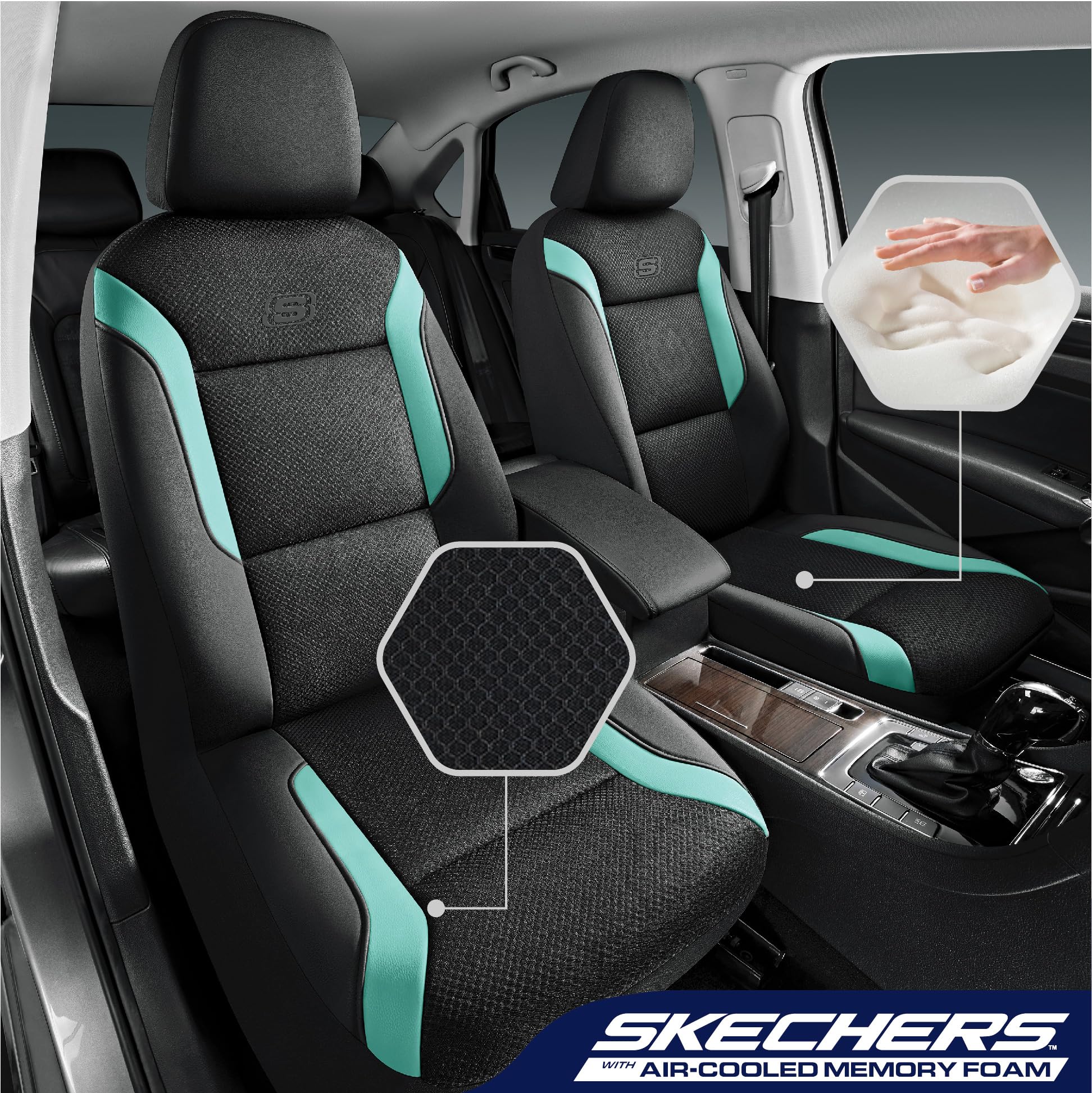 Skechers leather and Air-Cool mesh detail highlighting breathable fabric and premium look