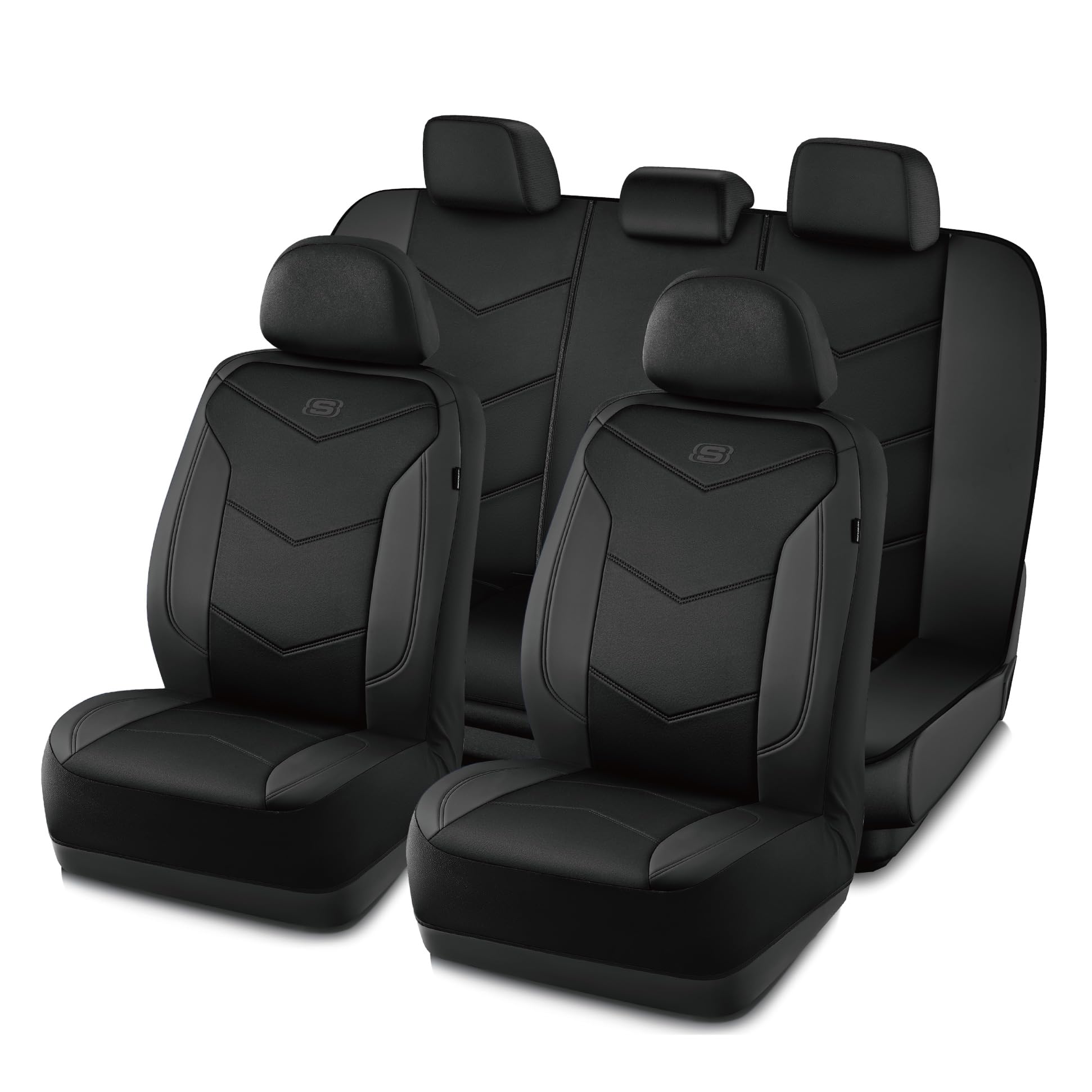 Skechers front seat cover showing sleek leather finish and improved comfort