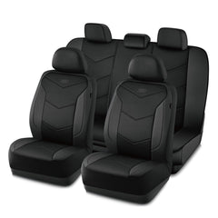Skechers front seat cover showing sleek leather finish and improved comfort
