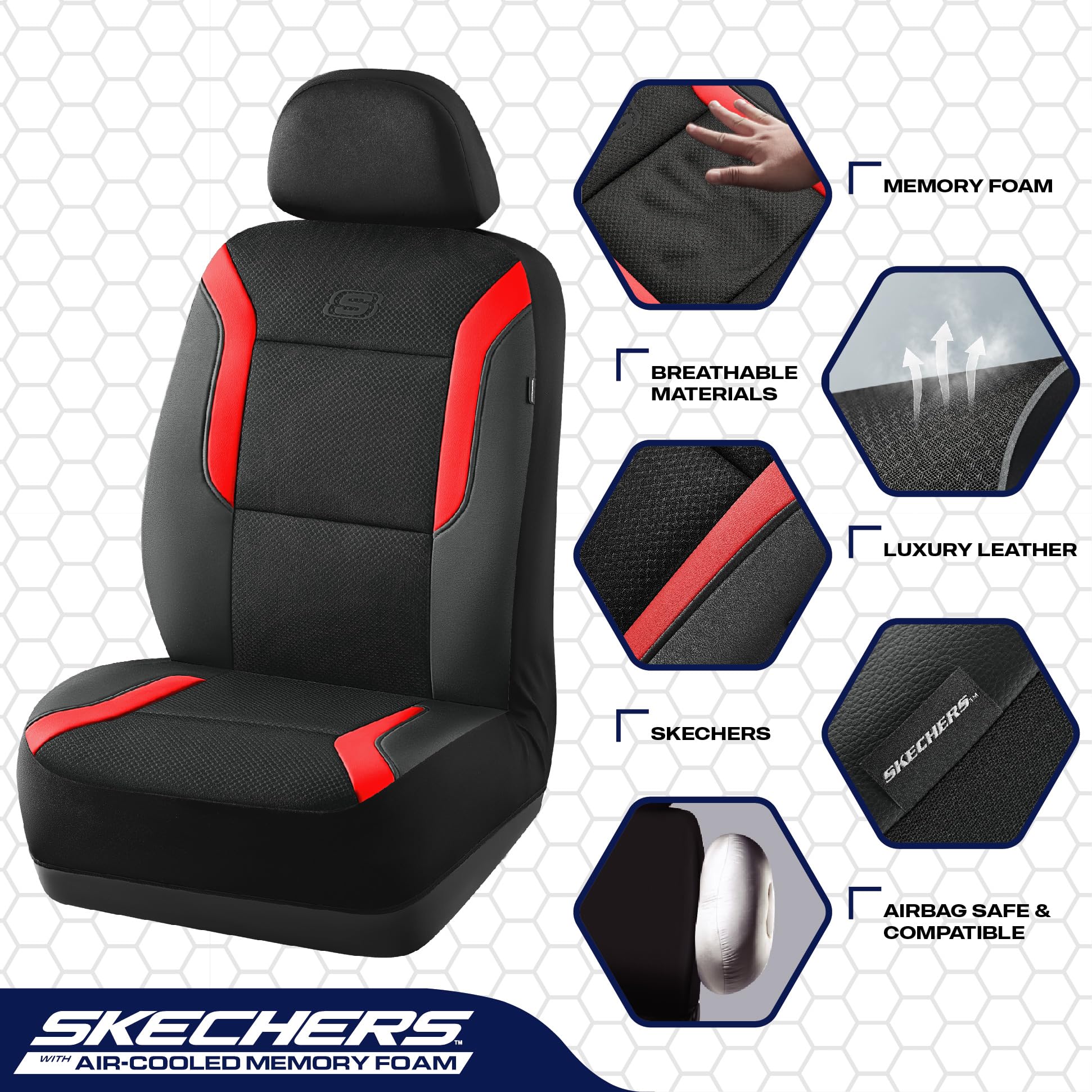 Skechers side airbag seam detail demonstrating safety-compatible design