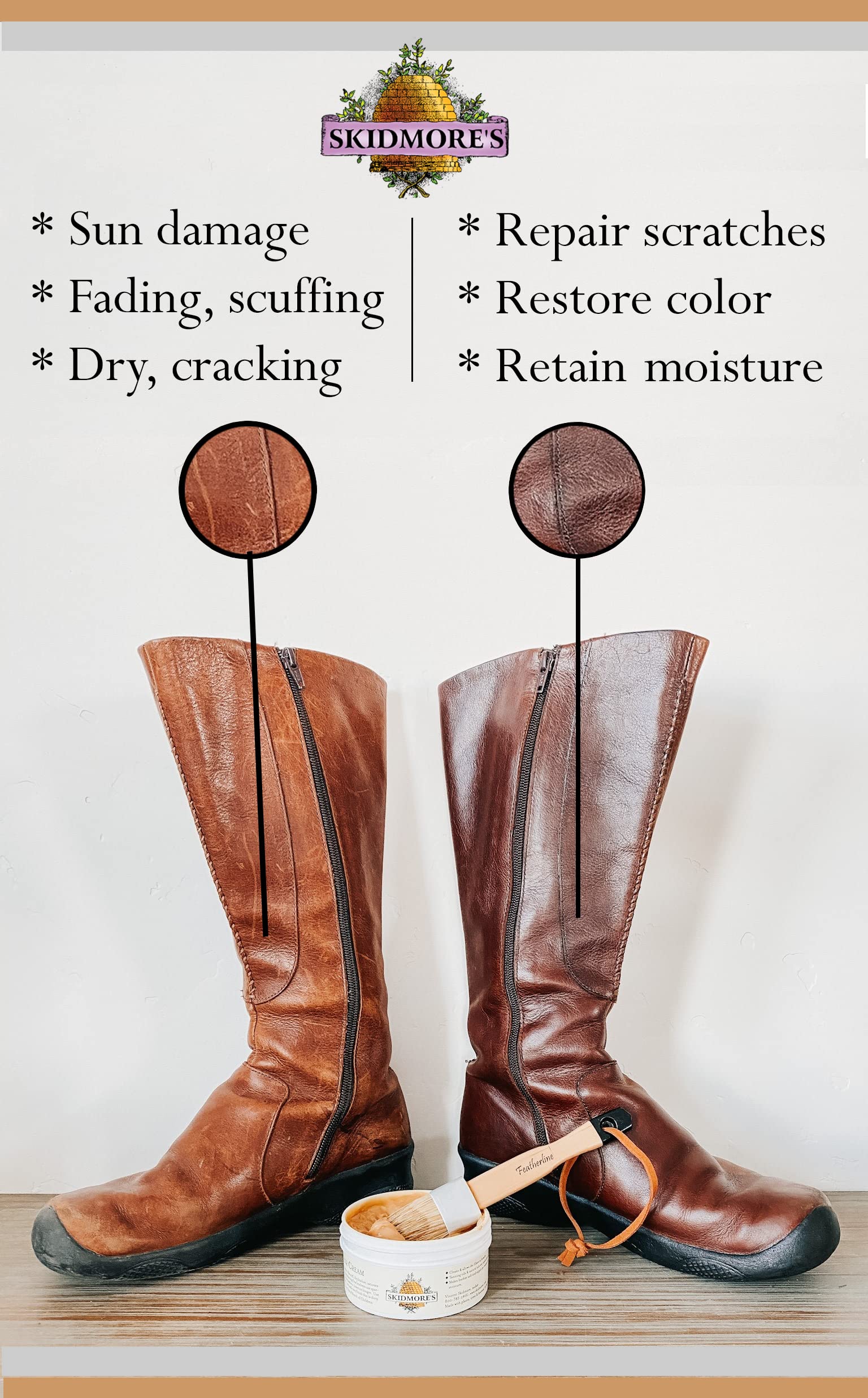 Skidmore's being applied to a leather couch for immediate restoration benefit