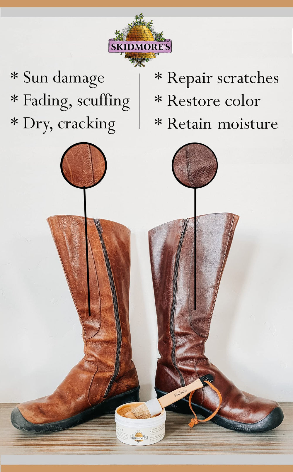 Skidmore's being applied to a leather couch for immediate restoration benefit