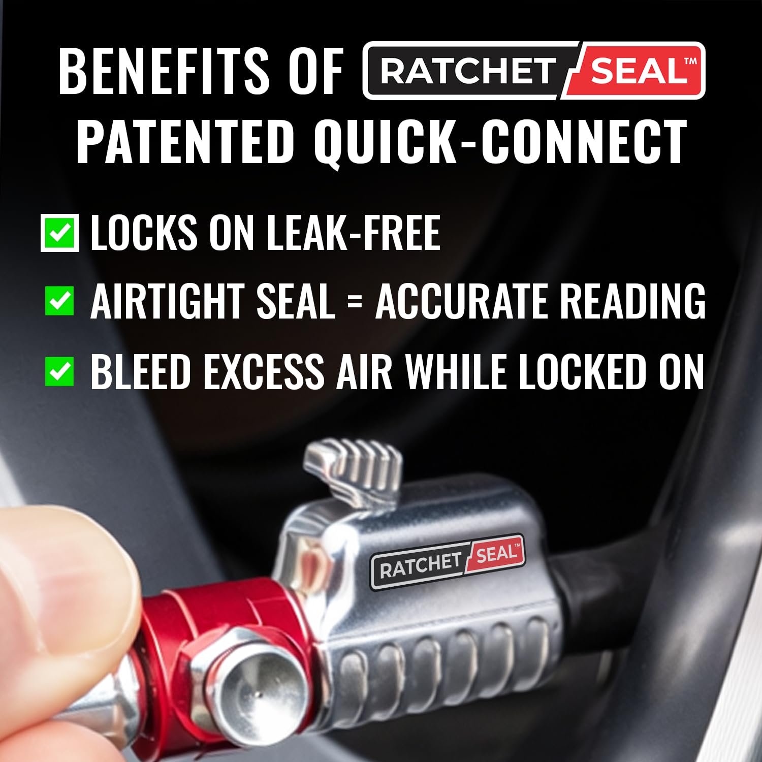 SKÖG close-up of RatchetSeal locking chuck showing leak-free valve grip benefit