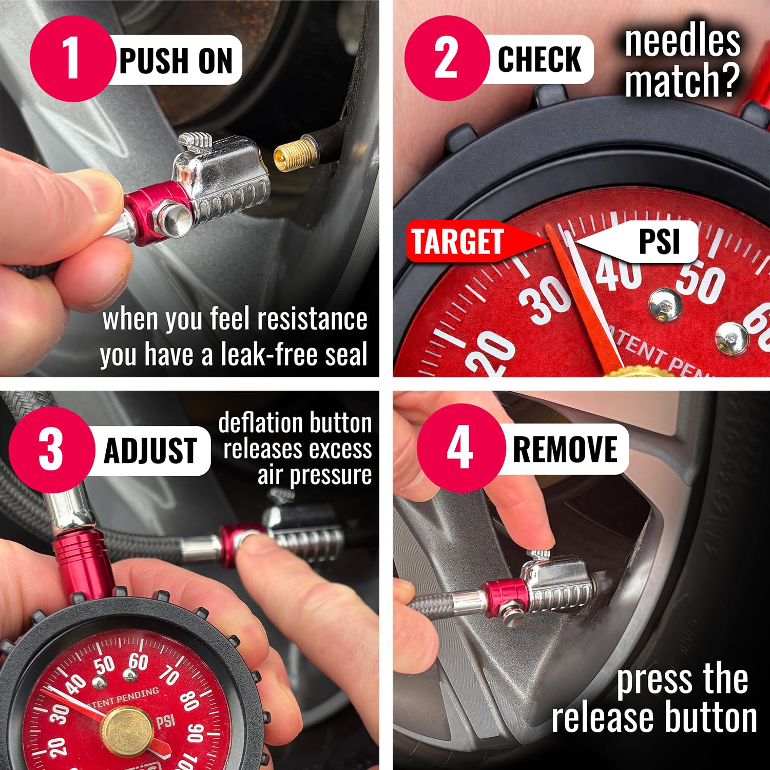 SKÖG second needle on dial showing target PSI indicator for easy setpoint checks
