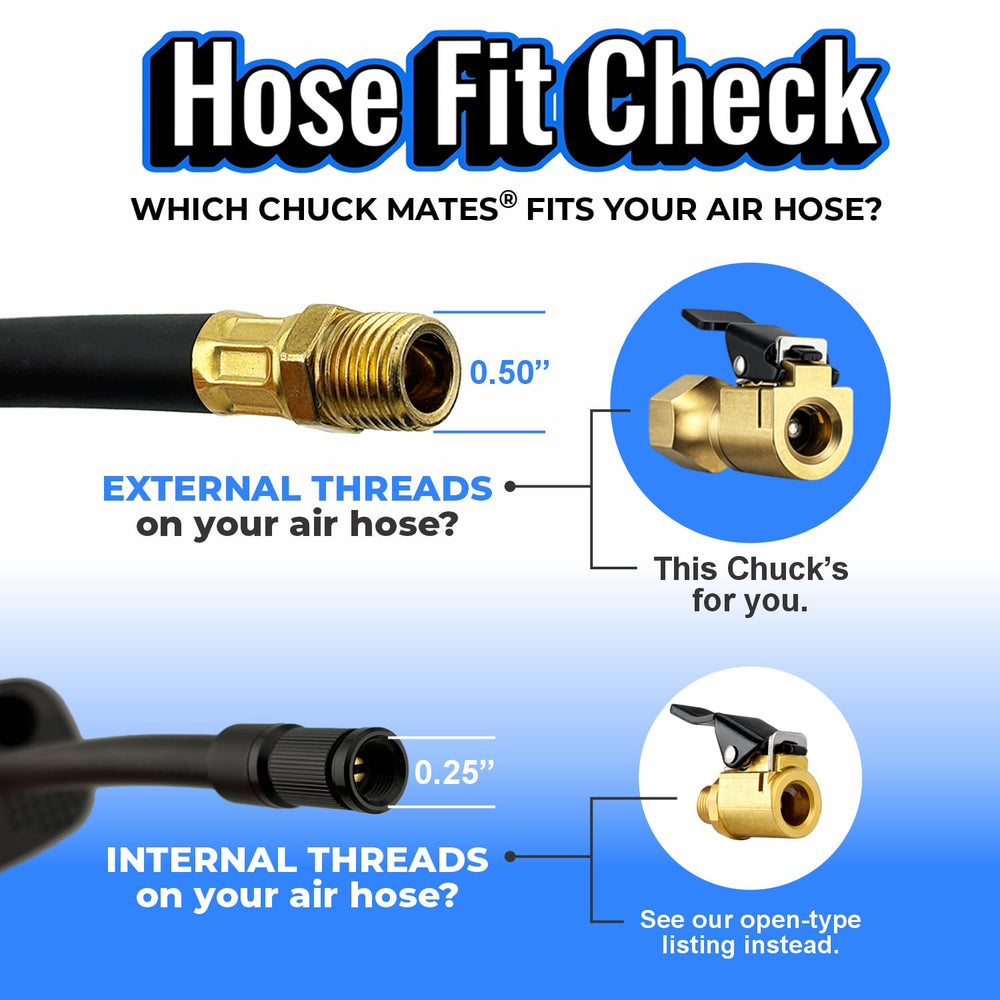 SKÖG chuck engaging Schrader valve demonstrating secure closed-flow connection benefit