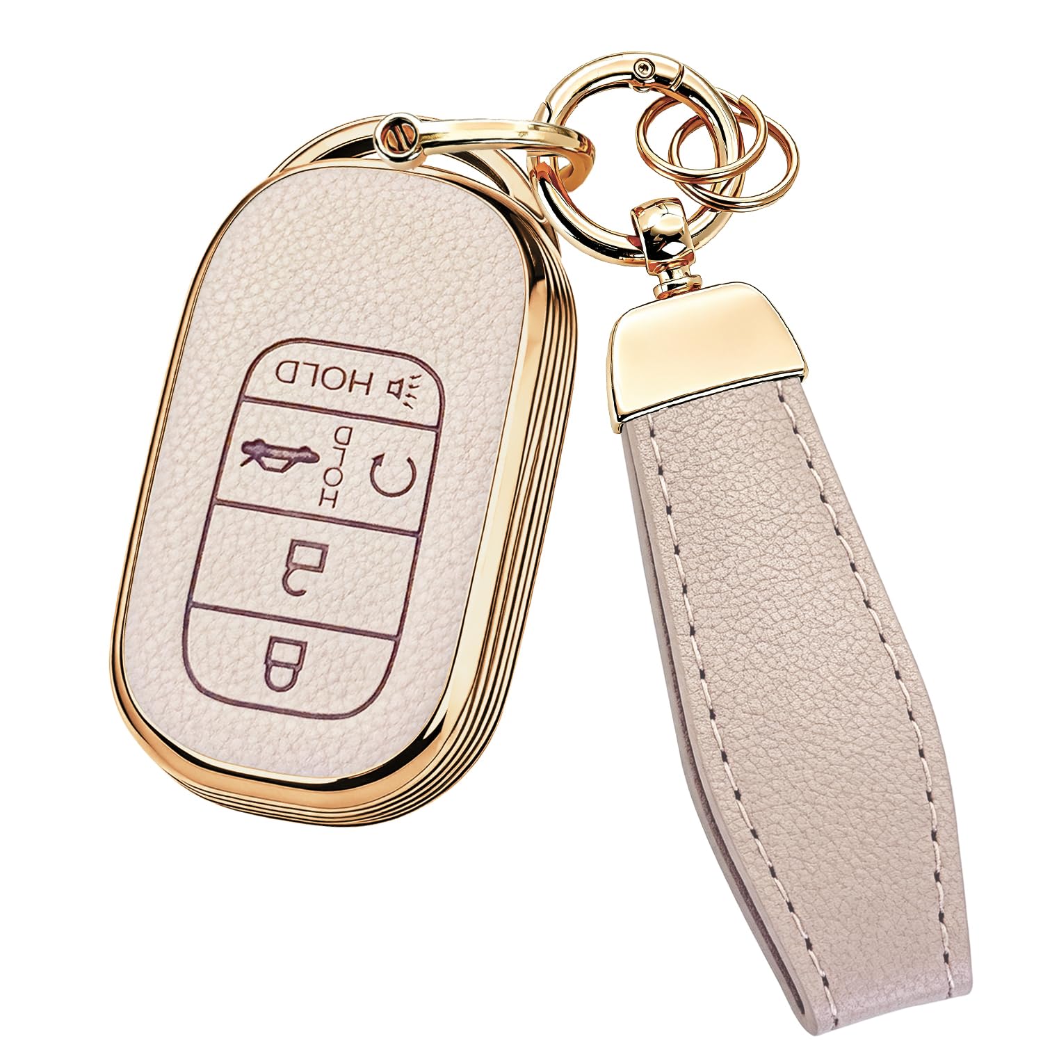 SKTLACKFB front view of beige Honda key fob cover showing button fit and gold trim