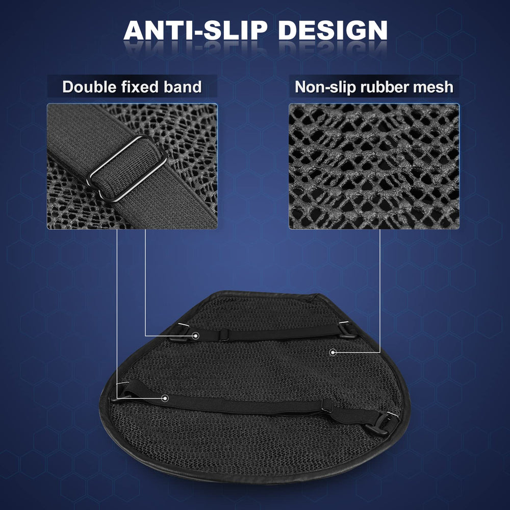 SKYJDM seat cushion in use on a motorcycle improving ride comfort