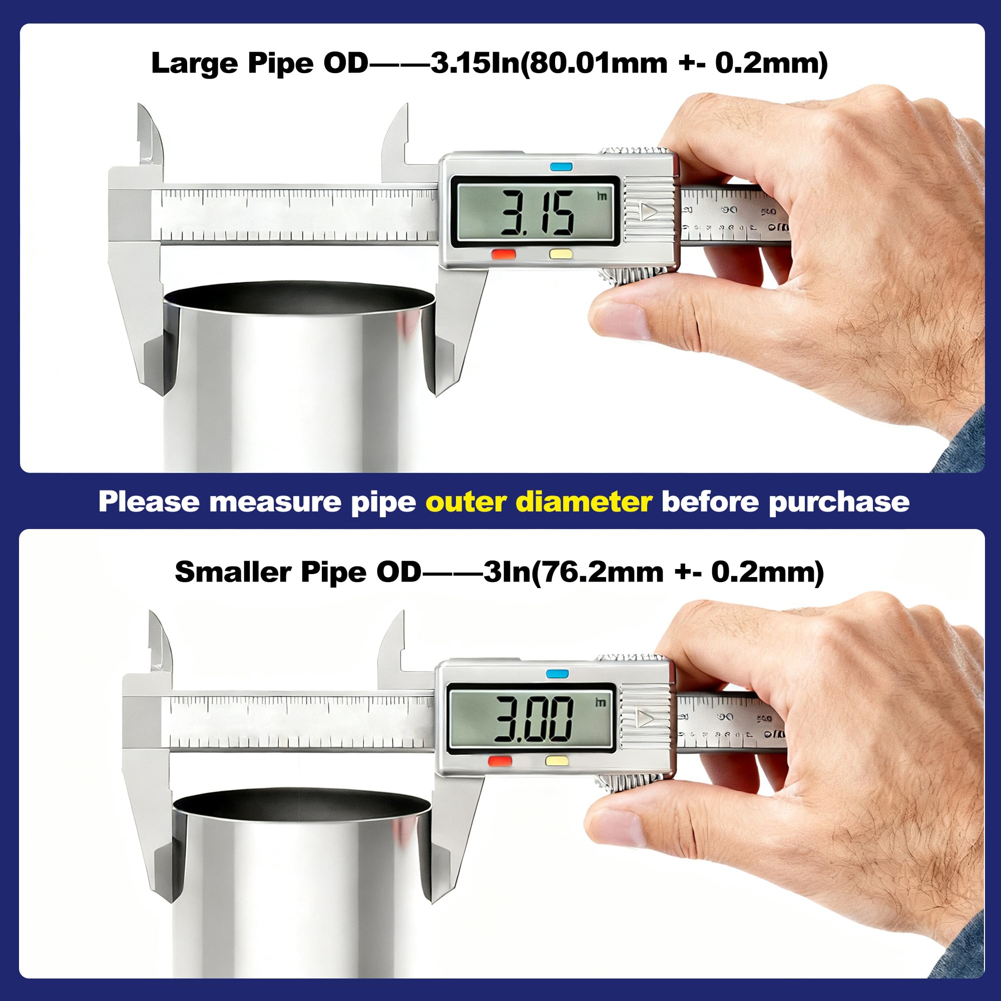 SKYMIRO clamp installed on exhaust muffler, demonstrating secure leak-resistant join